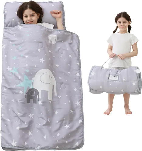Vista 15 de Lasoftan Tapete para siesta para niños con almohada y manta, tapetes enrollados extra grandes para siestas, bolsas de dormir para niños y niñas