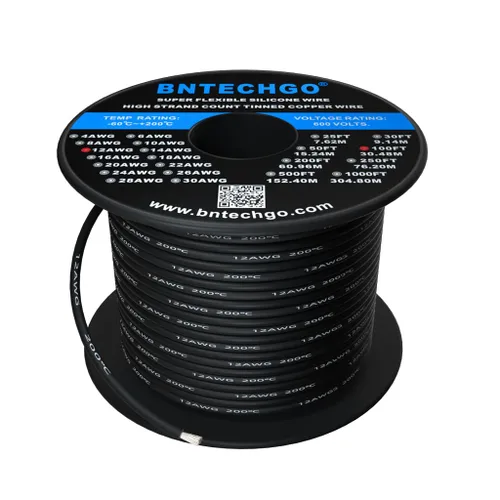 Vista 16 de BNTECHGO Carrete de alambre de silicona calibre 12, 50 pies, color marrón, flexible, 12 AWG, alambre de cobre estañado trenzado