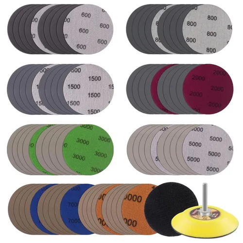 Vista 13 de MAXMAN 30 discos de lijado de 3 pulgadas, 60 granos gancho y bucle papel de lija profesional de carburo de silicio, húmedo seco pulido para madera