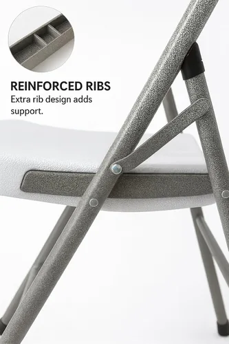Vista 4 de BTEXPERT Silla plegable blanca con marco de acero, silla plegable comercial resistente, asiento de plástico HDPE, silla de eventos para interiores