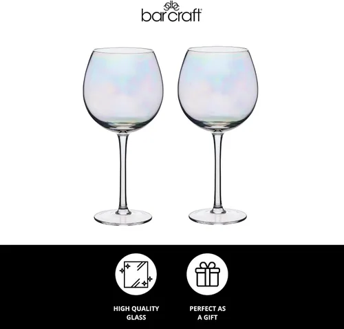 Vista 3 de BarCraft Gafas de ginebra iridiscentes Rainbow-Pearl, juego de 2 vasos de globo, 16.9 fl oz, en caja de regalo