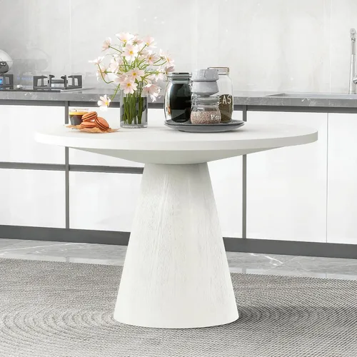 Vista 6 de WILLIAMSPACE Mesa de comedor de madera, mesa de cocina redonda extensible, mesa de comedor retro para 4 a 6, mesa de comedor rústica para comedor
