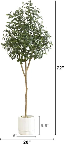 Vista 2 de Nearly Natural Árbol de olivo artificial de 6 pies con maceta decorativa blanca