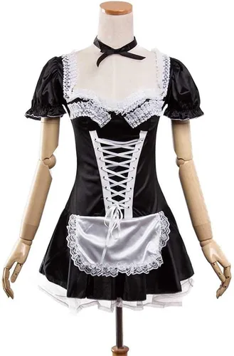 Vista 4 de Women's Fever Flirty French Maid Costume Sexy Halloween Party Cosplay Lolita Dress Lingerie with Apron Outfit Plus