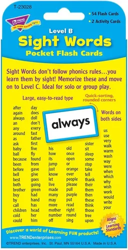 Vista 5 de Trend Enterprises: Sight Words - Tarjetas flash de bolsillo de nivel B, ideal para desarrollar habilidades y preparación de pruebas, 56 tarjetas