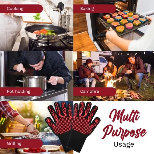 Vista 4 de Gadgetime USA Guantes resistentes al calor – Guantes de silicona para parrilla, horno, cocina, barbacoa, hornear, cocinar – Lavable – Guantes