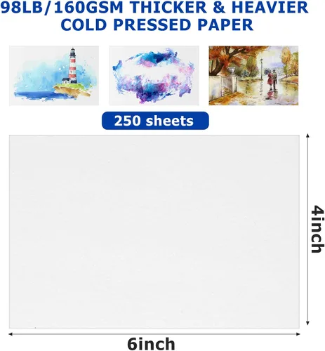 Vista 2 de Sabary 250 hojas de papel de acuarela a granel blanco prensado en frío, paquete de papel de acuarela para niños, pintura de boceto blanco, pintura
