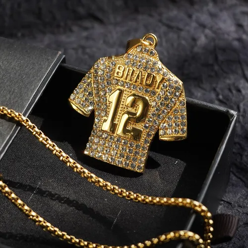 Vista 6 de LOK68 Collar con colgante de jersey de fútbol americano helado para hombres y niños, número 7número 10número 12número 23 cuello de jersey, hiphop