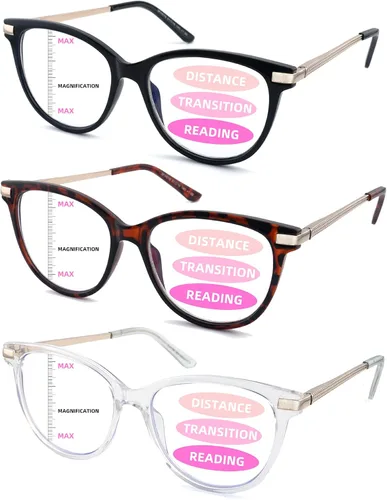 Vista 2 de Paquete de 3 lentes de lectura progresivos multienfoque para mujer, luz azul, multifocal, transición, con bisagra de resorte