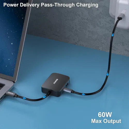 Vista 7 de BENFEI USB C HUB 4 en 1, adaptador USB tipo C a HDMI VGA, adaptador USB C a USB, entrega de energía USB tipo C, compatible con iPhone 15 Pro/Max