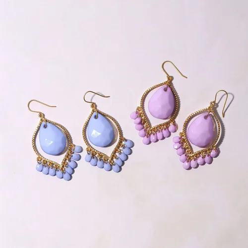 Vista 5 de Bonaluna Boho Chic Colección de pendientes colgantes con borlas y rombos para mujer