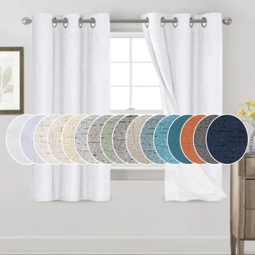 Vista 117 de Cortinas con textura de lino 100% opacas de 64 pulgadas de largo, juego de 2 paneles de cortinas de lino opacas con forro aislante térmico que Arena