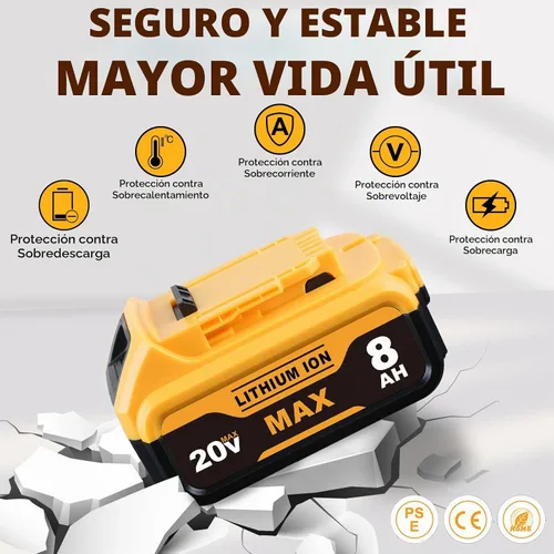 Vista 2 de DCB200 8.0Ah compatible con batería Dewalt 20V Max 2Pack DEL1810