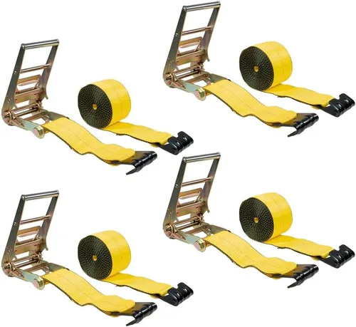 Vista 6 de Mytee Products Correas de trinquete de gancho plano de 4 pulgadas, correas de amarre de trinquete resistentes de 4 x 20 pies con ganchos planos