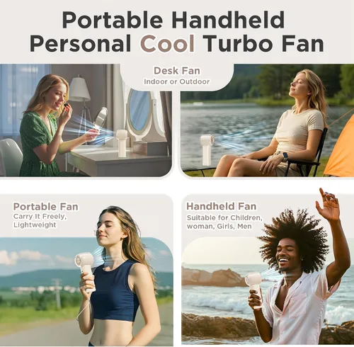 Vista 5 de Ventilador personal portátil de mano para viajes, batería recargable de 4000 mAh, potente mini ventilador para personal, mujeres, hombres, alta