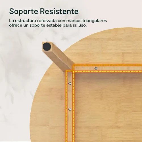 Vista 7 de HOOBRO Mesa de comedor de bambú, mesa de comedor redonda para 4, mesa de cocina de 35.4 pulgadas para espacio pequeño, fácil de montar, ahorro