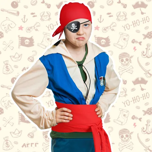 Vista 4 de 7 piezas de accesorios de disfraz de pirata para Halloween para niños