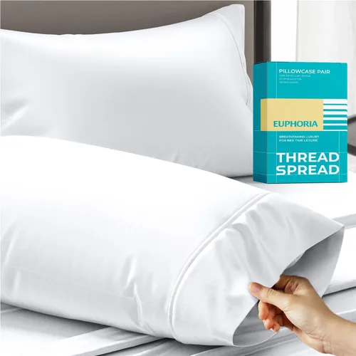 Vista 10 de THREAD SPREAD Fundas de almohada 100 % de algodón egipcio, fundas de almohada de 800 hilos, tamaño Queen / estándar, paquete de 2 unidades, suaves