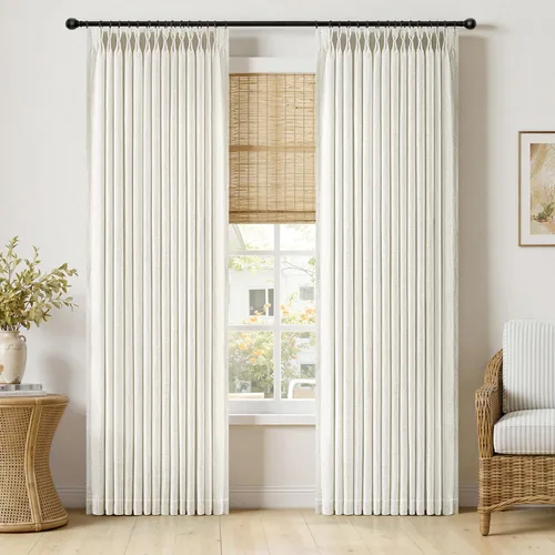 Vista 9 de MIULEE Cortinas de lino gruesas con pinzas plegadas de 96 pulgadas de largo, 2 paneles para sala de estar y dormitorio, cortinas de ventana Natural