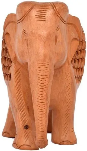 Vista 3 de Purpledip Jali de madera tallado elefante Showpiece: regalo indio/recuerdo (10715)