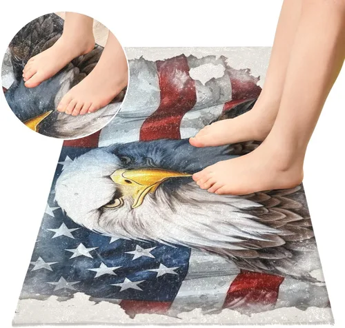 Vista 4 de Alfombra de baño con diseño de águila con bandera americana de 39 x 20 pulgadas, alfombra de baño lanuda suave y absorbente, antideslizante, lavable