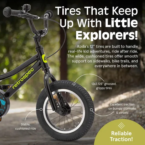 Vista 7 de Retrospec Koda Plus Kids Bike for Boys & Girls Ages 2-3 Years - Children's Bicycle, Adjustable Seat & Handlebars, Removable Training Wheels, Front
