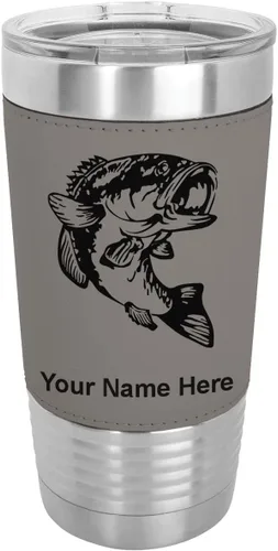 Vista 16 de LaserGram Vaso aislado al vacío de 20 onzas, pez bajo, grabado personalizado incluido (piel sintética, estilo béisbol)