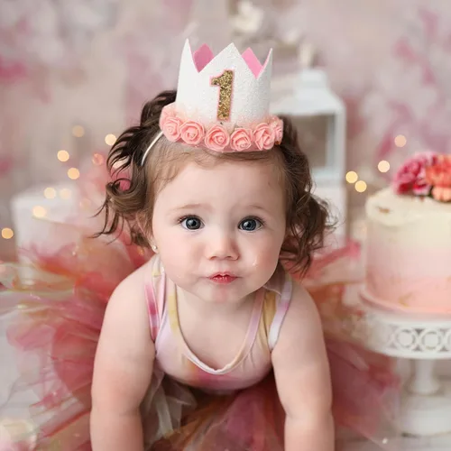 Vista 5 de Corona floral para el primer cumpleaños del bebé, sombrero de fiesta temática con flores, corona de flores boho para el primer cumpleaños