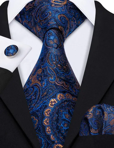 Vista 163 de Barry.Wang - Juego de corbata de seda para hombre, diseño de cachemira, pañuelo y gemelos de bolsillo