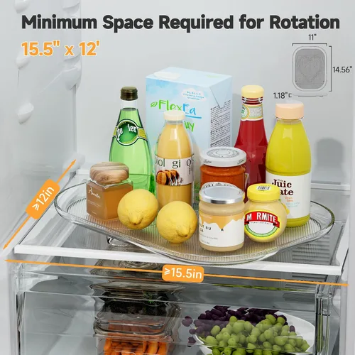 Vista 2 de Heartspin Lazy Susan para organizadores y almacenamiento de refrigerador, 14.56 x 11 pulgadas, organizador transparente para cocina, gabinete