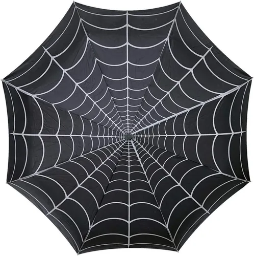 Vista 3 de Kreepsville 666 Paraguas de telaraña con mango de calavera