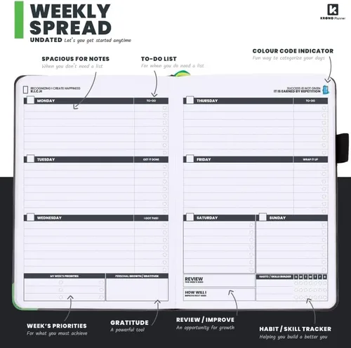Vista 6 de Agenda semanal sin fecha de 12 meses 2023 para aumentar la productividad, la concentración, el crecimiento personal, la felicidad y el éxito, sin