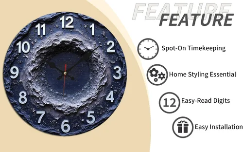 Vista 9 de Meteor Crater Texture Wooden Wall Clock with Distressed White Numerals 25x25cm