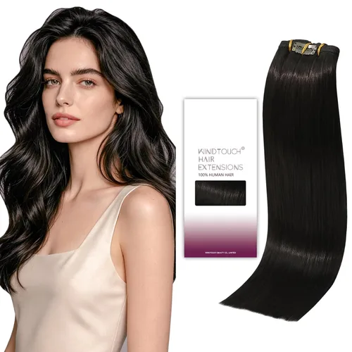 Vista 46 de WindTouch Extensiones de cabello humano real con pinzas, balayage, color rubio ceniza a rubio platino, con reflejos gruesos para cabeza completa, 14
