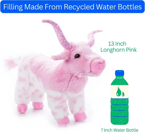 Vista 7 de The Petting Zoo Longhorn - Peluche de animal de peluche, regalos para niños, animales salvajes de Onez, juguete de peluche rosa de cuerno largo, 12