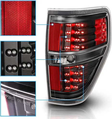 Vista 4 de AmeriLite - Juego de luces LED de repuesto para luces traseras y de freno, color negro, para Ford F-150 09-14, lado del pasajero y del conductor