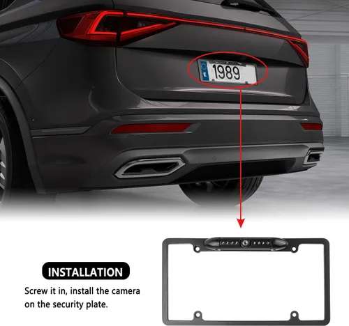 Vista 3 de Cámara de respaldo para matrícula, cámara de visión trasera de noche HD con 8 LED, cámara de visión trasera para auto de 170° de ángulo amplio