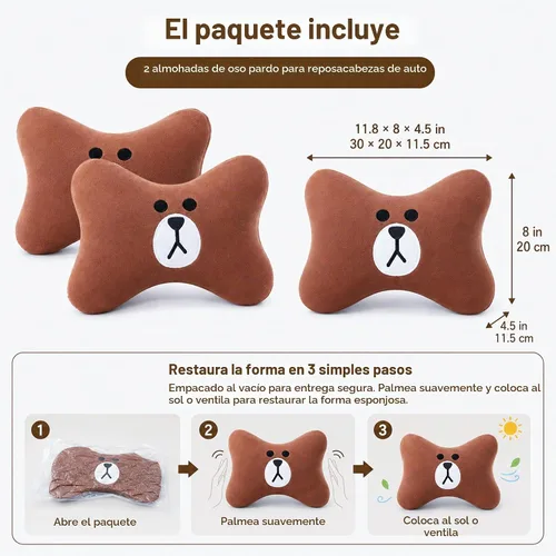 Vista 7 de CHERISH - Almohada para el cuello del automóvil, paquete de 2 cojines de apoyo para reposacabezas de oso, accesorio suave y cómodo, reposacabezas
