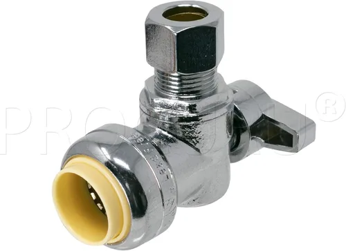 Vista 2 de PROCURU Paquete de 1 válvula de parada angular PushFit de 1/2 pulgada nominal x 3/8 pulgadas de diámetro exterior Comp, válvula de cierre de latón