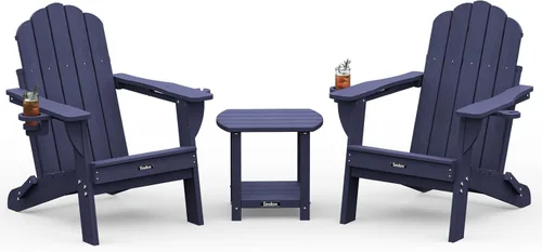 Vista 43 de Silla Adirondack plegable, silla Adirondack de HDPE con 2 soportes para tazas, sillas para fogatas al aire libre de fácil montaje para patio