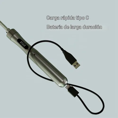 Vista 3 de Cuerda de saltar inteligente con contador, pantalla LCD, asas de aluminio, cable de acero revestido de PVC ajustable (118 pulgadas), carga tipo C
