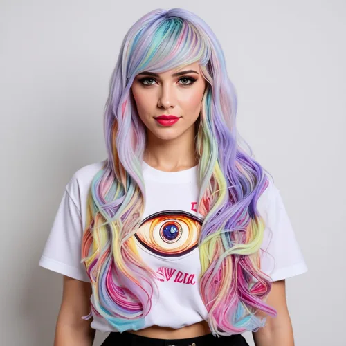 Vista 2 de Rugelyss Pelucas coloridas arcoíris para mujer, 26 pulgadas de largo, ondulado, a la moda, sintético de cabeza completa, peluca con flequillo