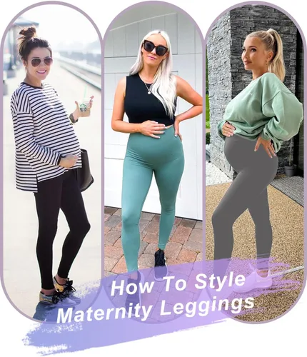 Vista 2 de yeuG Paquete de 3 leggings de maternidad para mujer, sobre el vientre, pantalones de yoga para embarazo, ropa deportiva, leggings de entrenamiento