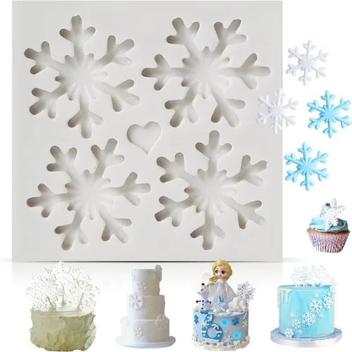 Vista 9 de Molde de silicona para fondant con temática navideña 3D, moldes para tartas de azúcar de copo de nieve, molde de decoración de pastel de chocolate