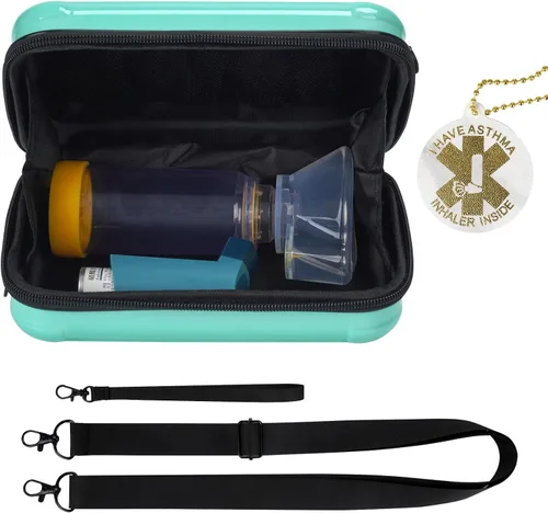 Vista 8 de MGZNMTY Estuche de transporte de viaje para inhalador de asma, espaciador de inhalador para niños y adultos, máscaras, bolsa de soporte con cuerda