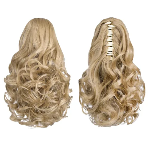 Vista 14 de Extensiones de cola de caballo, extensiones de cabello de cola de caballo con clip de garra marrón oscuro para mujer, pieza de cabello rizado