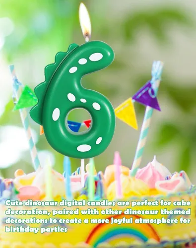 Vista 5 de Velas de primer cumpleaños, vela número 1, decoraciones de fiesta de dinosaurios para cumpleaños, vela verde de feliz cumpleaños para pastel, vela