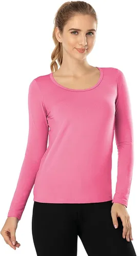 Vista 25 de MANCYFIT Tops térmicos para mujer, camisa con forro polar, manga larga, capa base, cuello en V