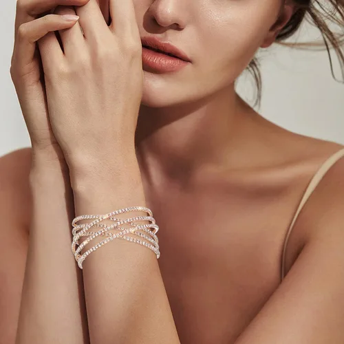 Vista 2 de Pulsera de diamantes de imitación para mujer, pulsera multicapa de cristal