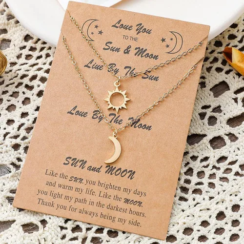 Vista 3 de Collar de acero inoxidable con dije de sol y luna, mejor amiga, para parejas, a juego, amistad, mejores amigos, regalos de joyería para mujeres